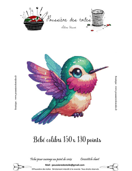 Grille point de croix : Colibri kawaïï Papier