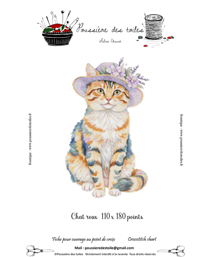 Grille point de croix : Chat roux Papier