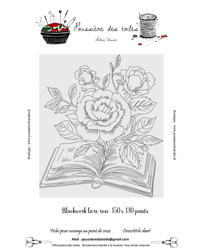 Grille point de croix : Blackwork Livre rose Papier