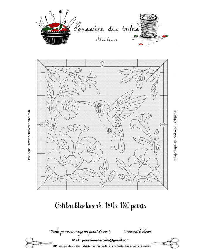 Grille point de croix : Blackwork colibri PDF