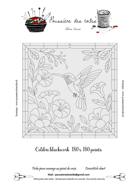Grille point de croix : Blackwork colibri PDF