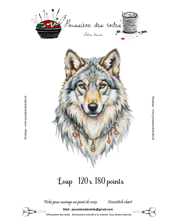 Grille point de croix : Loup Papier