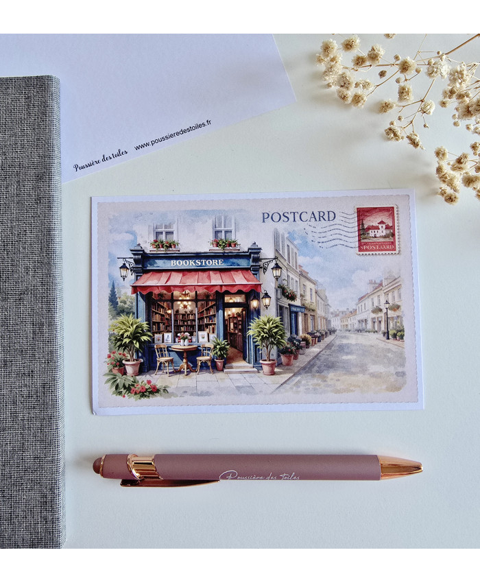 Réf 31 Carte postale Librairie postcrossing scrapbooking correspondance écriture