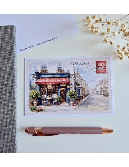 Réf 31 Carte postale Librairie postcrossing scrapbooking correspondance écriture