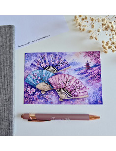 Réf 38 Carte postale éventails postcrossing scrapbooking correspondance écriture
