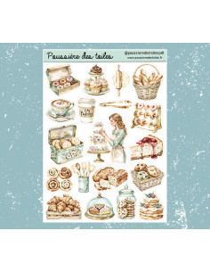 Réf 198 Feuille d’autocollants, Stickers pour Bullet Journal patisserie