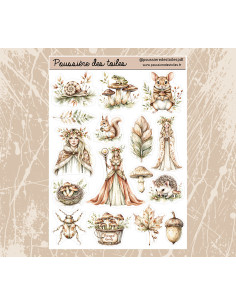 Réf 200 Feuille d’autocollants, Stickers pour Bullet Journal forêt