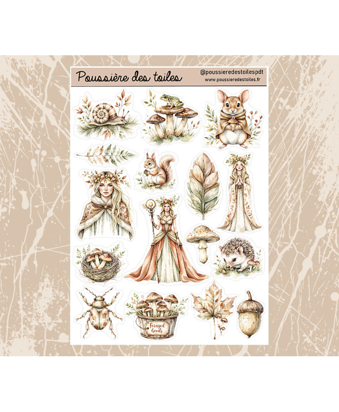 Réf 199 Feuille d’autocollants, Stickers pour Bullet Journal forêt