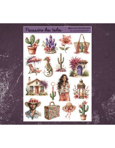 Réf 201 Feuille d’autocollants, Stickers pour Bullet Journal cactus
