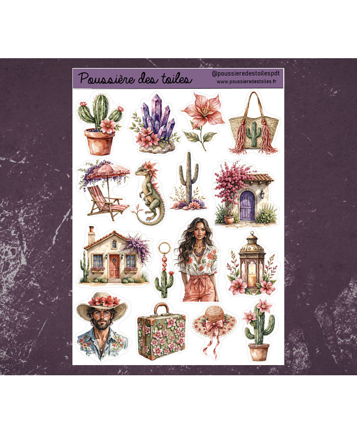 Réf 201 Feuille d’autocollants, Stickers pour Bullet Journal cactus