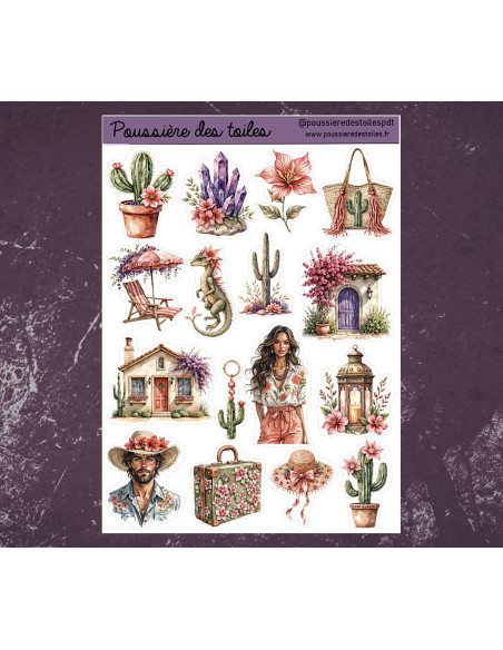Réf 201 Feuille d’autocollants, Stickers pour Bullet Journal cactus