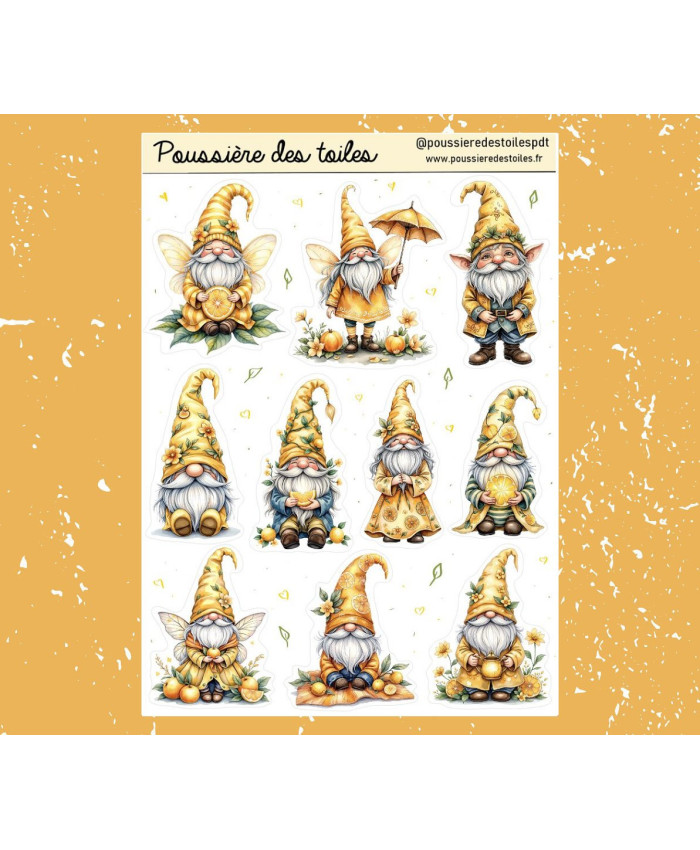 Réf 209 Feuille d’autocollants, Stickers pour Bullet Journal Gnomes