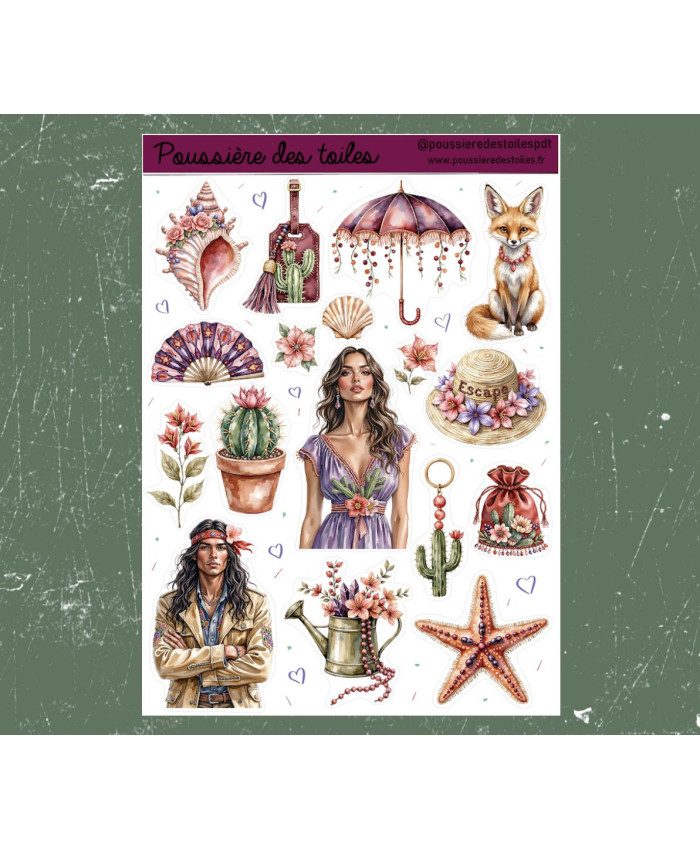 Réf 212 Feuille d’autocollants, Stickers pour Bullet Journal Texas