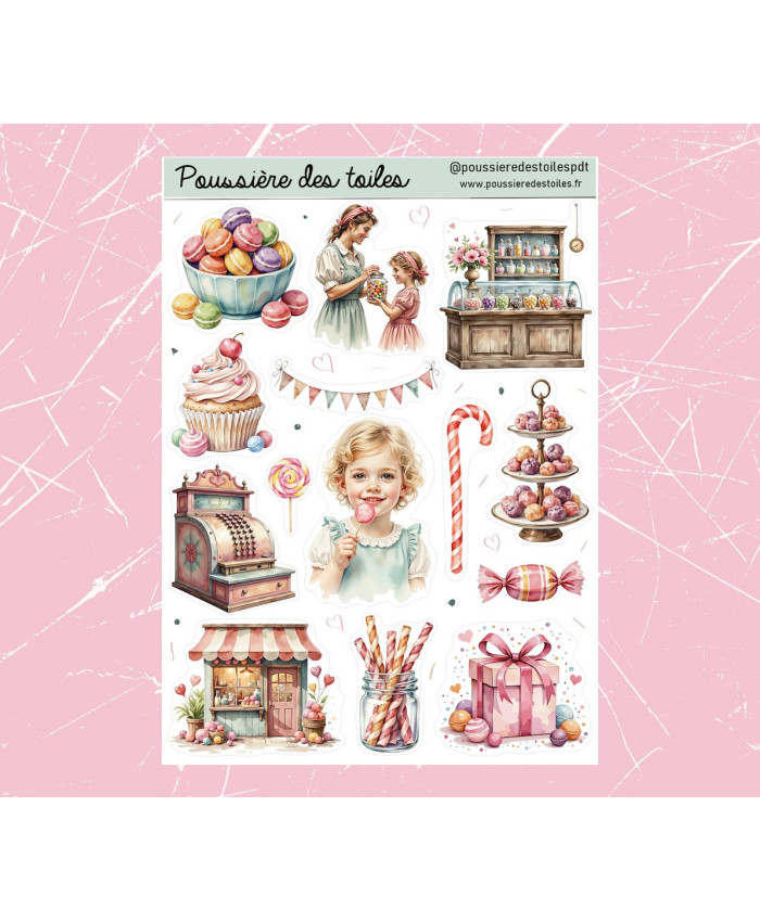 Réf 214 Feuille d’autocollants, Stickers pour Bullet Journal Bonbons