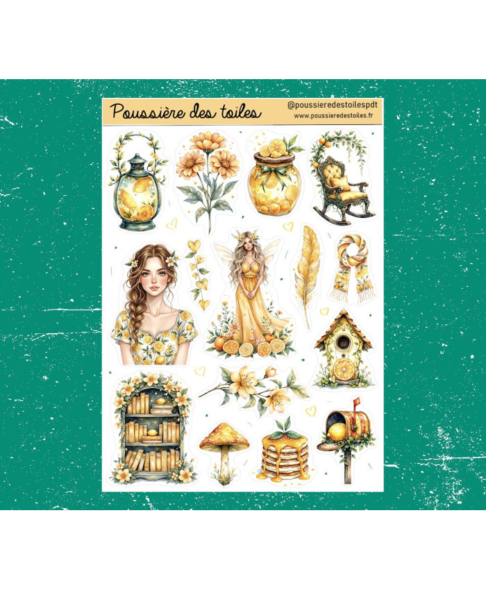 Réf 216 Feuille d’autocollants, Stickers pour Bullet Journal Jaune