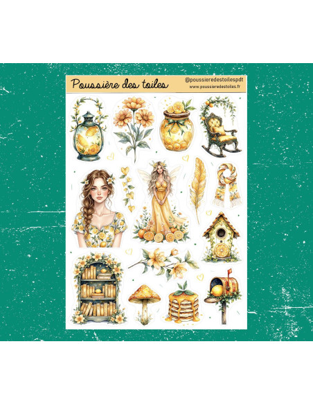 Réf 216 Feuille d’autocollants, Stickers pour Bullet Journal Jaune