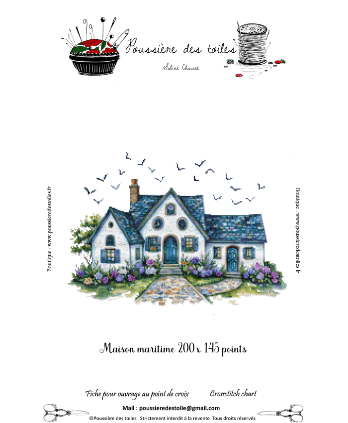 Grille point de croix :   Maison maritime  Papier