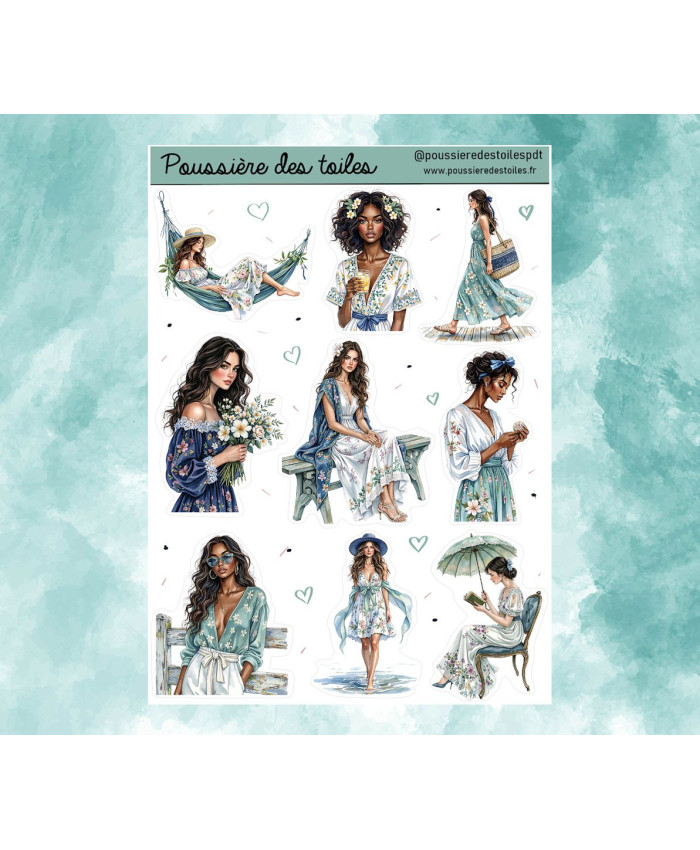 Réf 218 Feuille d’autocollants, Stickers pour Bullet Journal femmes