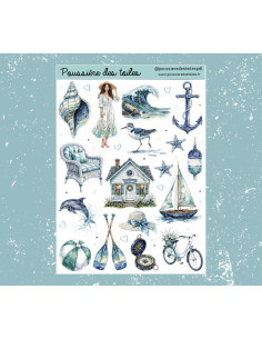 Réf 219 Feuille d’autocollants, Stickers pour Bullet Journal Mer