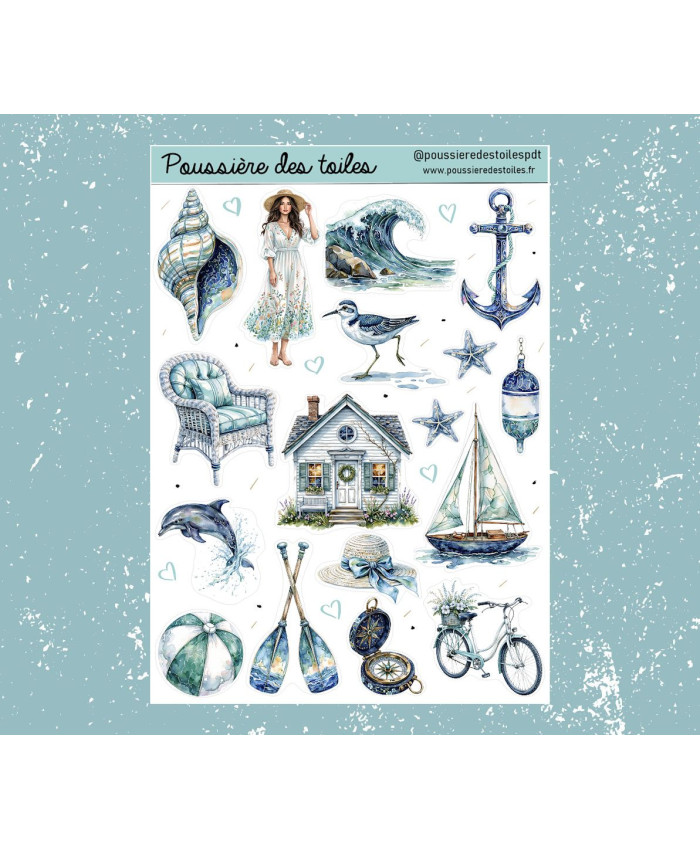Réf 219 Feuille d’autocollants, Stickers pour Bullet Journal Mer
