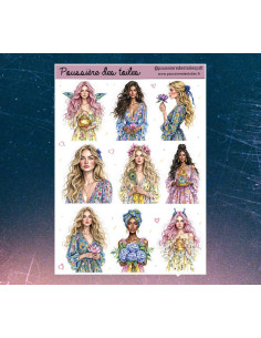 Réf 221 Feuille d’autocollants, Stickers pour Bullet Journal femmes