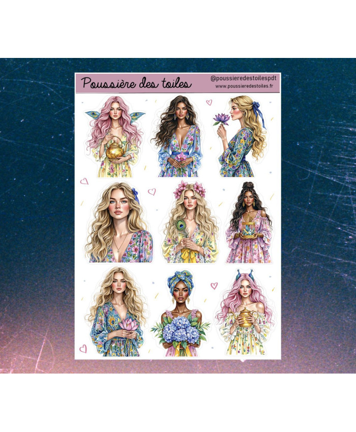 Réf 221 Feuille d’autocollants, Stickers pour Bullet Journal femmes