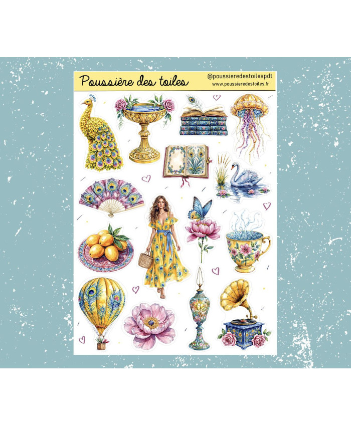 Réf 222 Feuille d’autocollants, Stickers pour Bullet Journal jaune citron