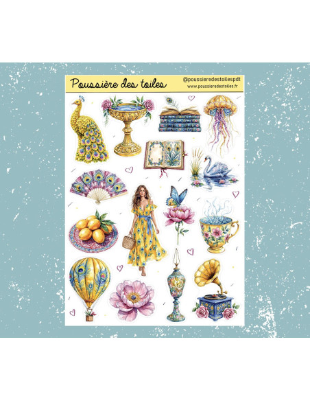 Réf 222 Feuille d’autocollants, Stickers pour Bullet Journal jaune citron