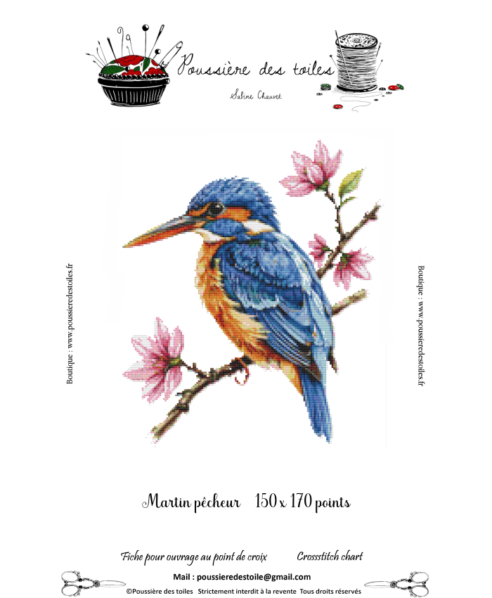 Grille point de croix : Martin pêcheur Papier