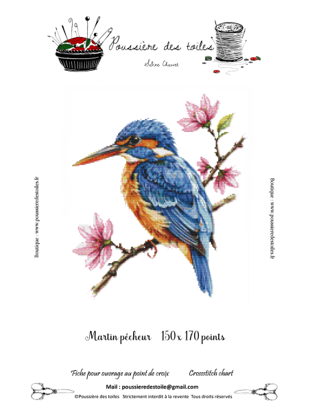 Grille point de croix : Martin pêcheur Papier