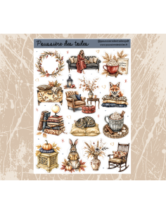 Réf 225 Feuille d’autocollants, Stickers pour Bullet Journal automne