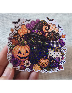 Stickers holographique Chat noir