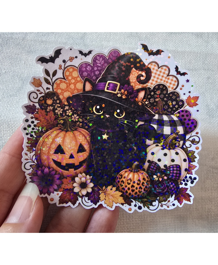 Stickers holographique Chat noir