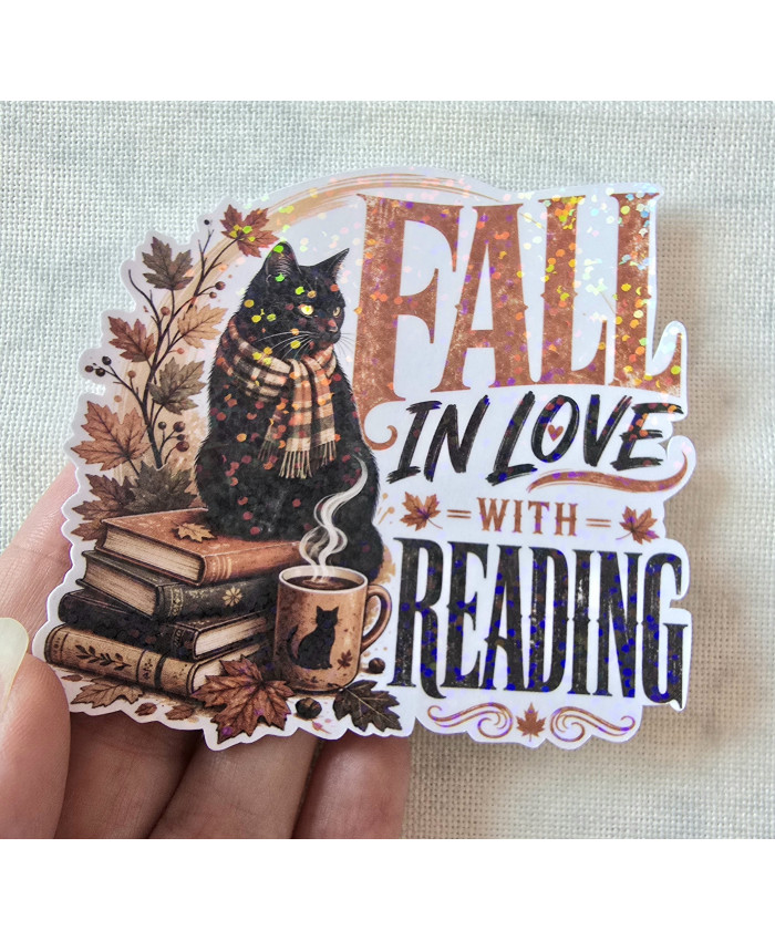 Stickers holographique Chat d'automne