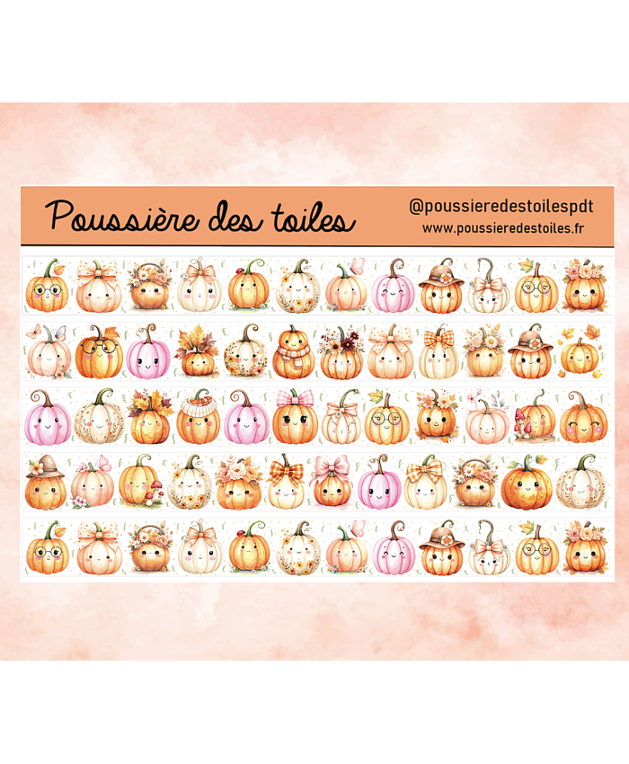 Réf 226 Feuille d’autocollants, Stickers pour Bullet Journal masking tape citrouilles