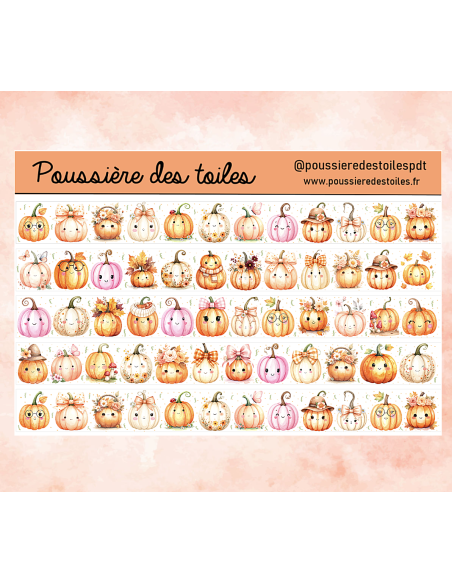 Réf 226 Feuille d’autocollants, Stickers pour Bullet Journal masking tape citrouilles
