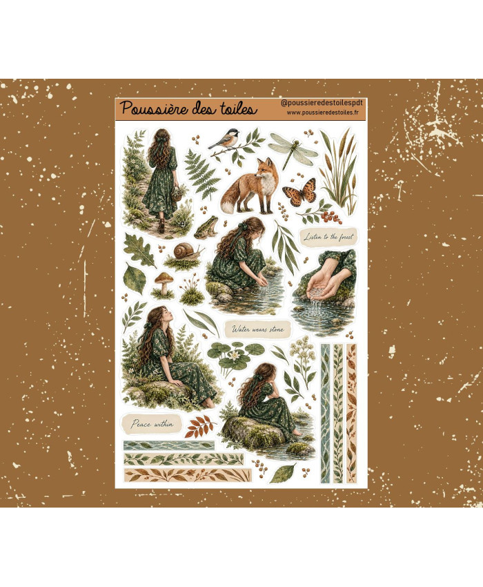 Réf 229 Feuille d’autocollants, Stickers pour Bullet Journal automne forêt