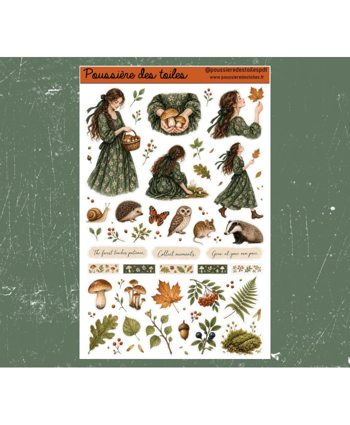 Réf 230 Feuille d’autocollants, Stickers pour Bullet Journal automne forêt