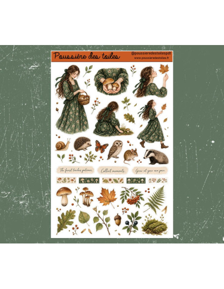 Réf 230 Feuille d’autocollants, Stickers pour Bullet Journal automne forêt