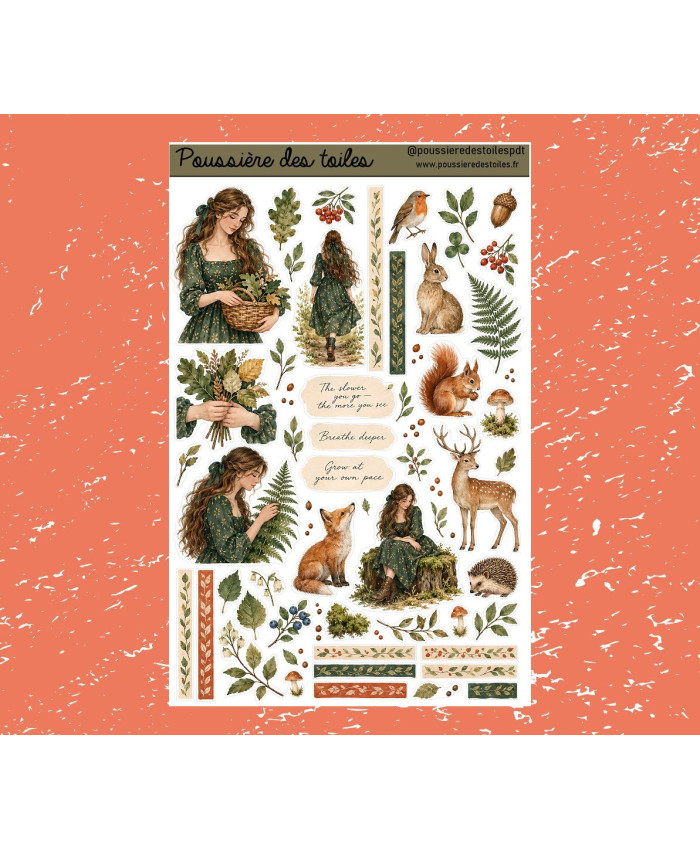 Réf 231 Feuille d’autocollants, Stickers pour Bullet Journal automne forêt