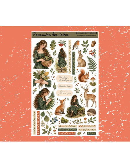 Réf 231 Feuille d’autocollants, Stickers pour Bullet Journal automne forêt
