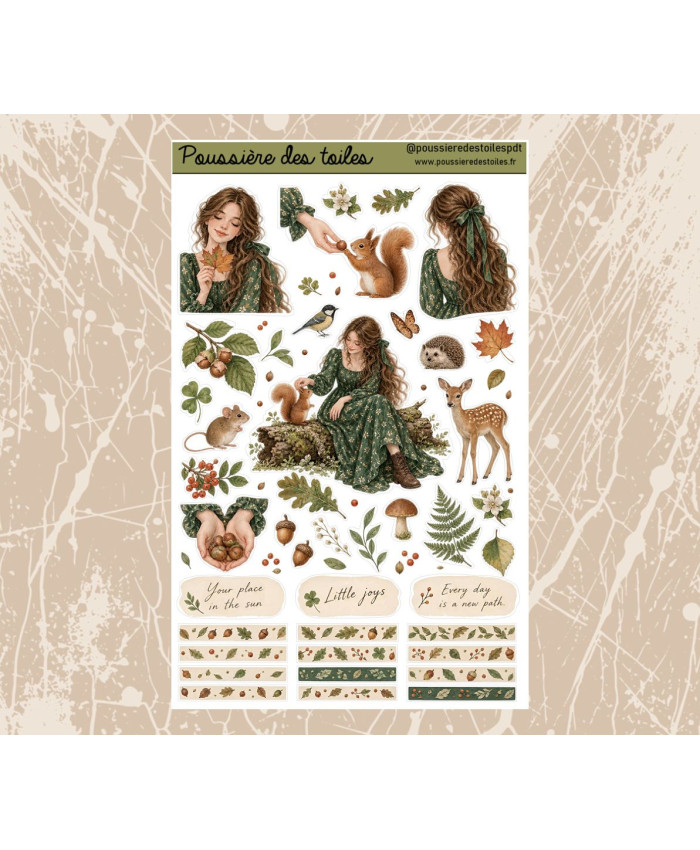 Réf 232 Feuille d’autocollants, Stickers pour Bullet Journal automne forêt