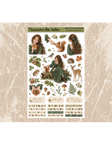 Réf 232 Feuille d’autocollants, Stickers pour Bullet Journal automne forêt