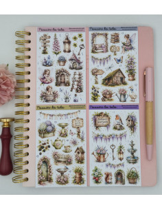 Lot de 4 planches d’autocollants, Stickers pour Bullet Journal féerique