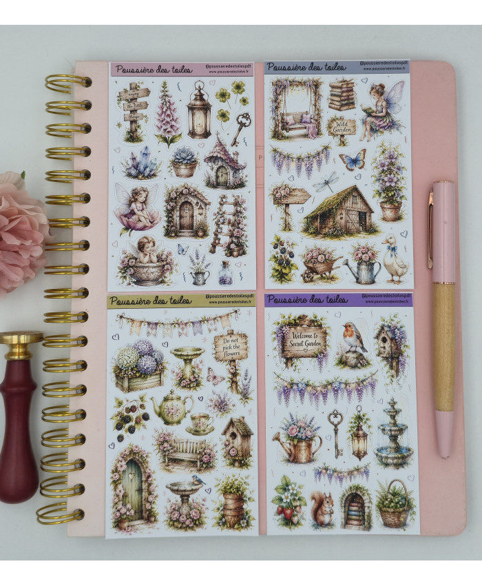 Lot de 4 planches d’autocollants, Stickers pour Bullet Journal féerique