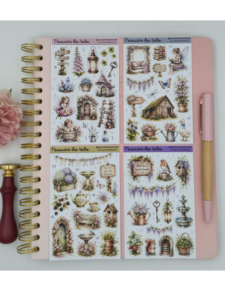 Lot de 4 planches d’autocollants, Stickers pour Bullet Journal féerique