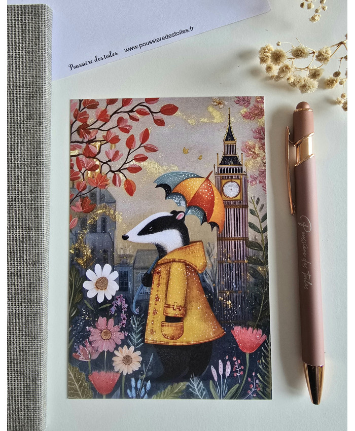 Réf 42 Carte postale postcrossing scrapbooking correspondance blaireau