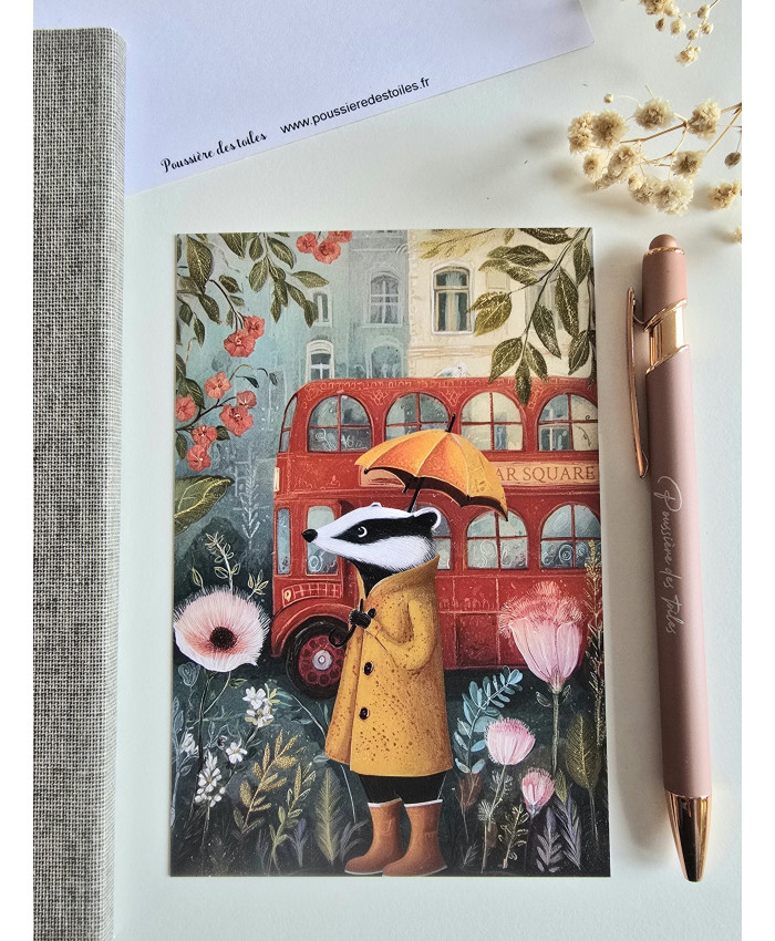 Réf 52 Carte postale postcrossing scrapbooking correspondance blaireau