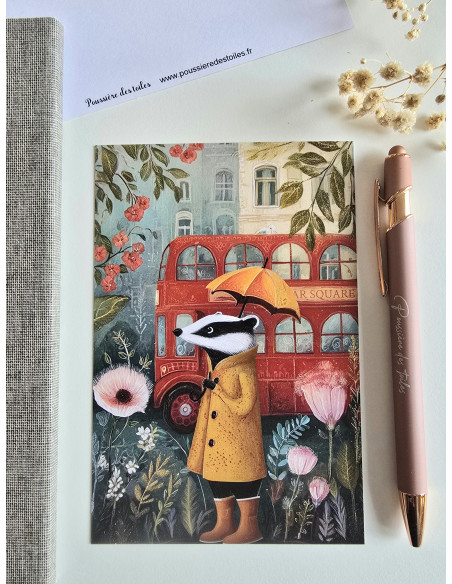 Réf 52 Carte postale postcrossing scrapbooking correspondance blaireau