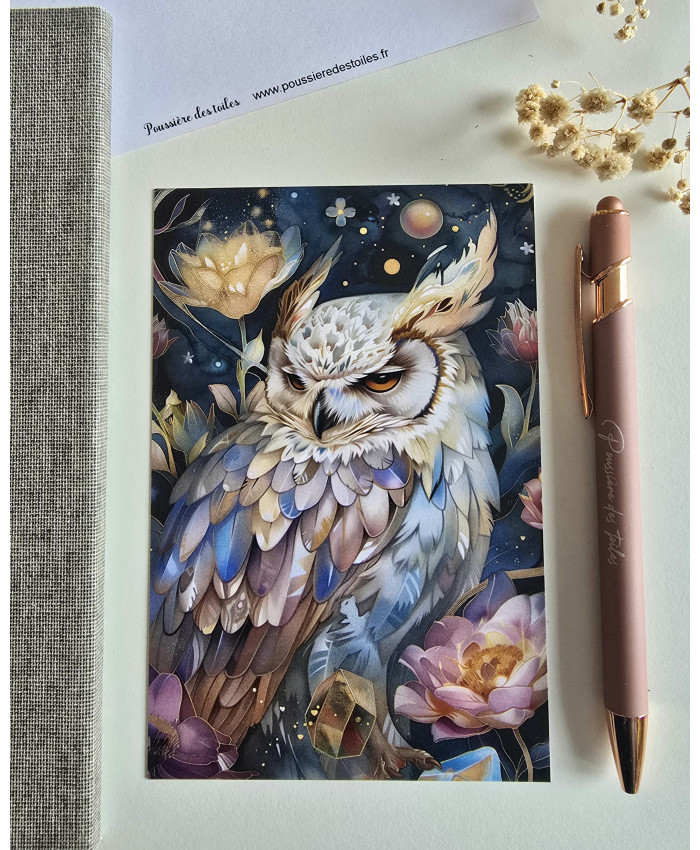 Réf 61 Carte postale postcrossing scrapbooking correspondance hibou
